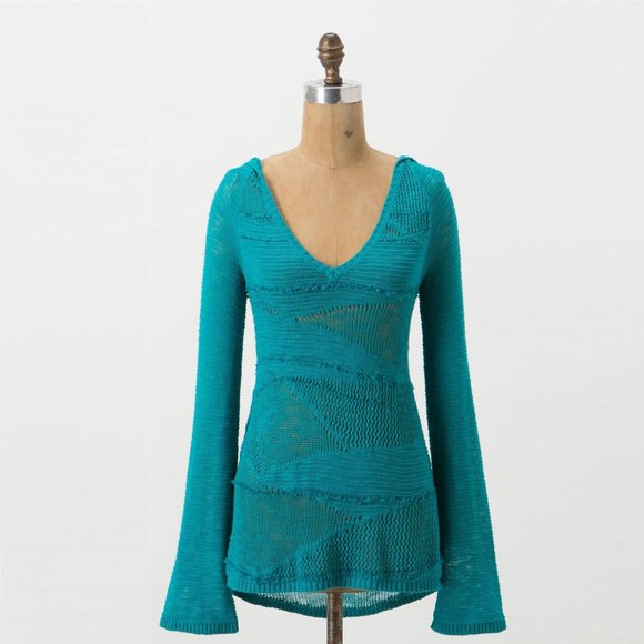 Anthropologie Tops - Yellow Bird Anthropologie turquoise knit Patched Heather Hoodie